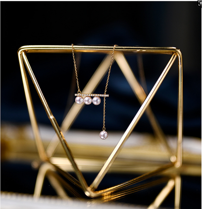 Balanced Falling Sound Vacuum Gold Zircon Pearl Balance Beam Clavicle Chain