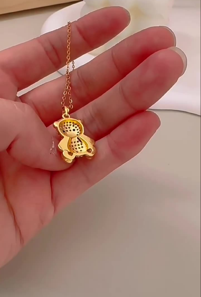 Full Rhinestone Cute Bear Pendant Necklace