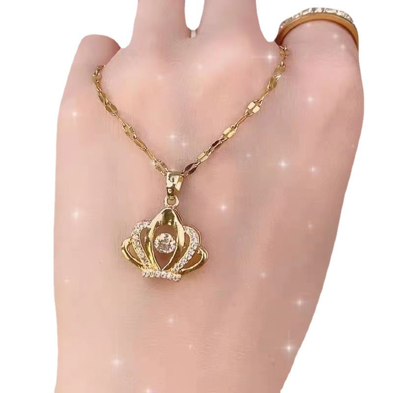 Large Crown Heart Angel Clavicle Necklace
