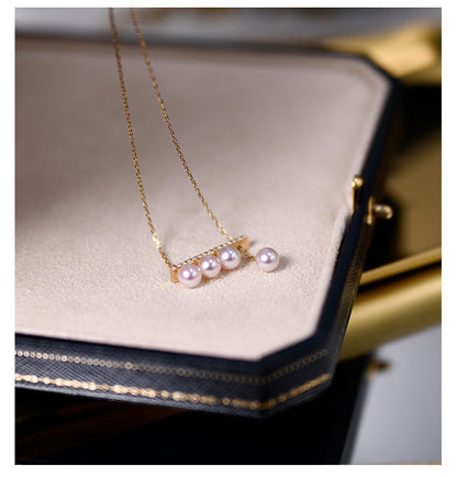Balanced Falling Sound Vacuum Gold Zircon Pearl Balance Beam Clavicle Chain