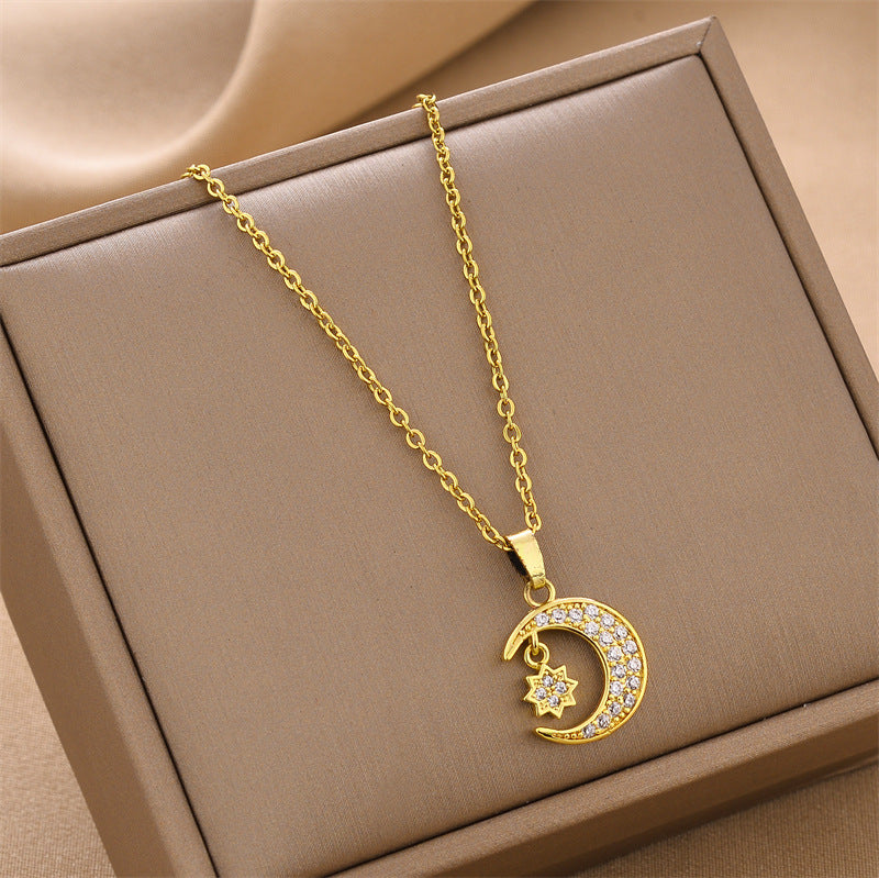 Full Rhinestone Moon and Star Mythology Necklace