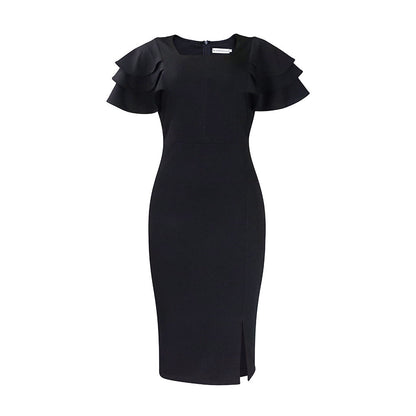 Square Neck Ruffled Short-Sleeve Bodycon Dress
