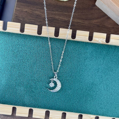 Full Rhinestone Moon and Star Mythology Necklace