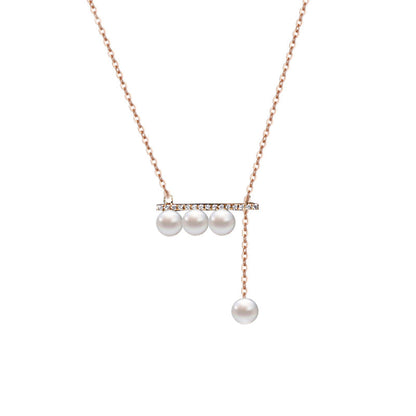 Balanced Falling Sound Vacuum Gold Zircon Pearl Balance Beam Clavicle Chain