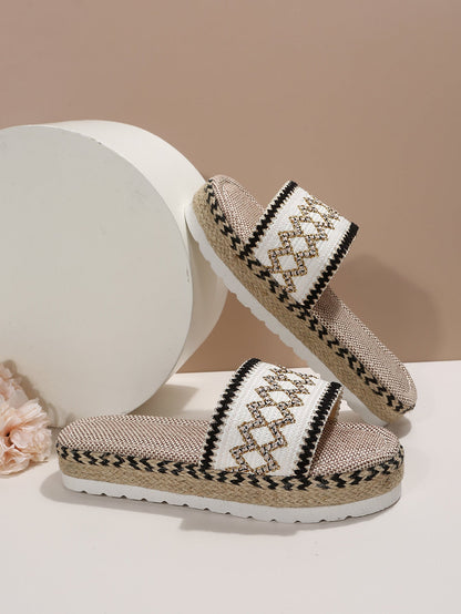 Peep-Toe Wedge Braided Jute Platform Comfortable Slip-On Sandals